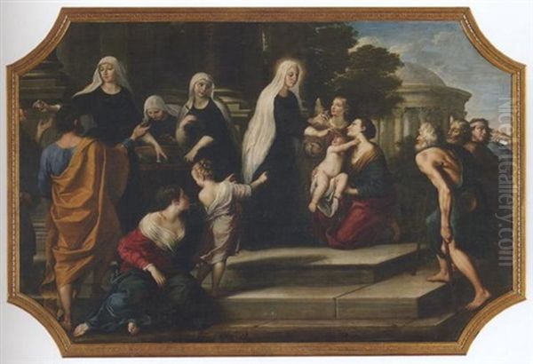 Santa Francesca Romana E Le Oblate Della Ss. Vergine Distribuiscono Ai Poveri Romani L'unguento Salutifero Oil Painting by Lorenzo Gramiccia