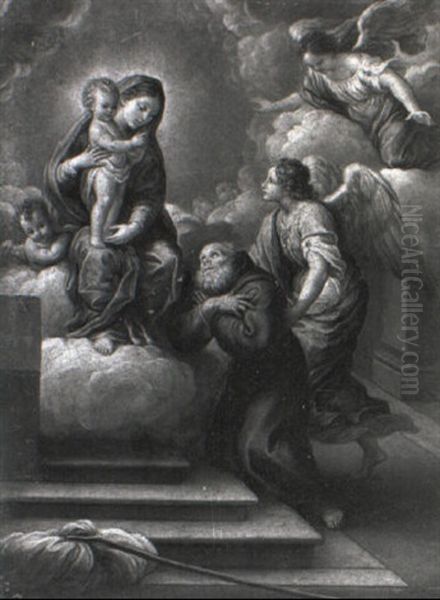 The Madonna And Child Appearing To A Franciscan Monk Oil Painting by Lorenzo Gramiccia