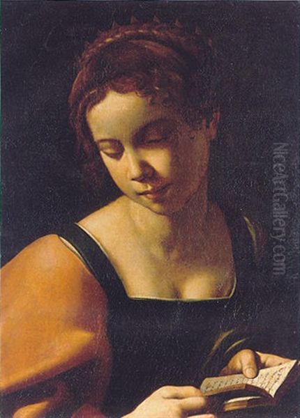 A Young Girl Holding A Book Oil Painting by Antiveduto Grammatica