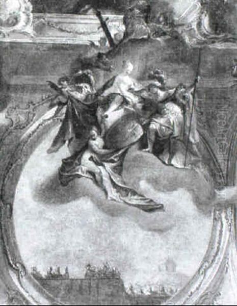 An Allegorical Study Of Figures In The Dome Of A Ceiling Oil Painting by Daniel Gran