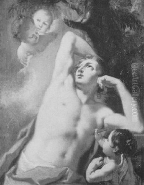 Saint Sebastian With Three Cherubim Oil Painting by Daniel Gran