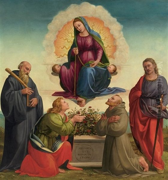 Madonna Delle Cintola With Saints Benedict, Thomas, Francis And Julian Oil Painting by Francesco Granacci