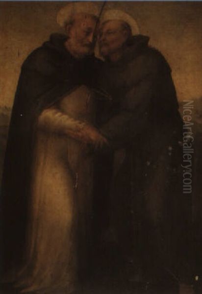 St. Francis And St. Dominic Embracing Oil Painting by Francesco Granacci