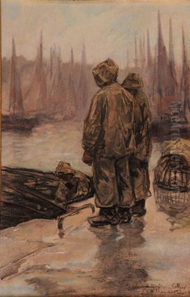 Trois Marins Sur Les Quais Oil Painting by Achille Granchi-Taylor