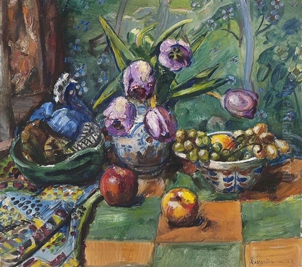 Oppstilling Med Tulipaner Og Frukt Oil Painting by Severin Grande