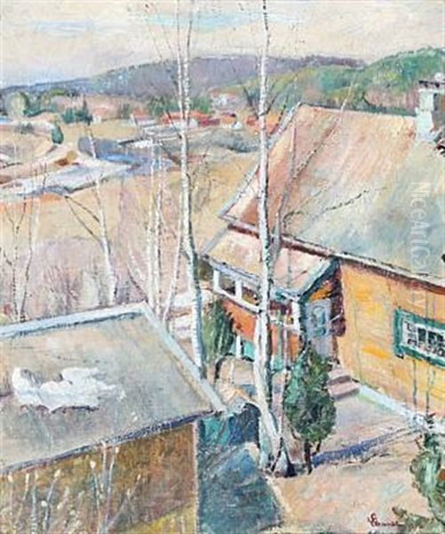 View Over Houses, In The Background Mountains Oil Painting by Severin Grande