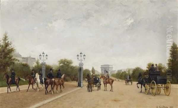 L'avenue Du Bois De Boulogne Oil Painting by Edmond Georges Grandjean