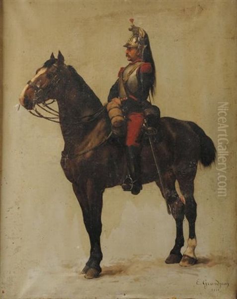 Cuirassier A Cheval, Iiie Republique Oil Painting by Edmond Georges Grandjean