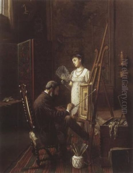 Le Peintre Et Son Modele Dans L'atelier Oil Painting by Edmond Georges Grandjean