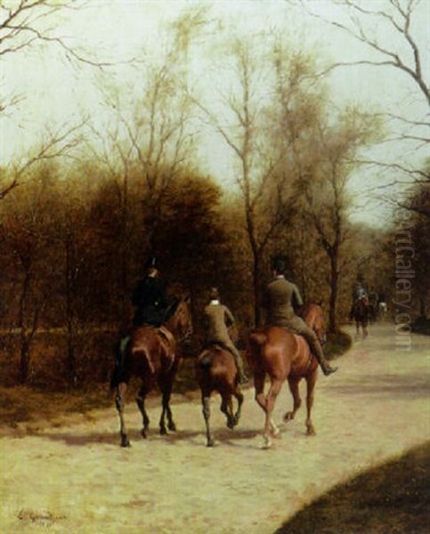 An Afternoon Ride, Bois De Boulogne Oil Painting by Edmond Georges Grandjean