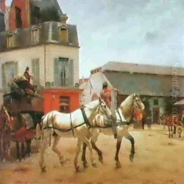 Changing Horses Oil Painting by Edmond Georges Grandjean