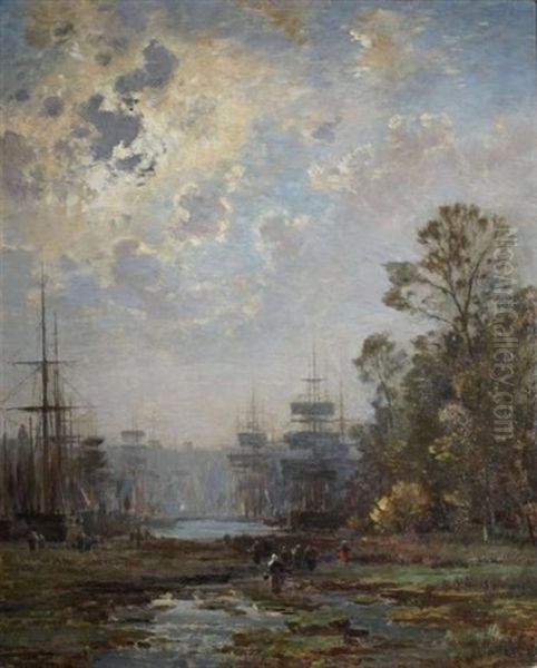 Port Et Voiliers Le Soir Oil Painting by Pierre Eugene Grandsire