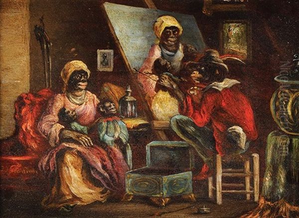 L'atelier Du Peintre Oil Painting by Jean Ignace (Isidore Gerard) Grandville