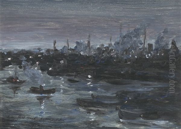 Nocturno: Puerto De Barcelona Oil Painting by Luis Graner y Arrufi