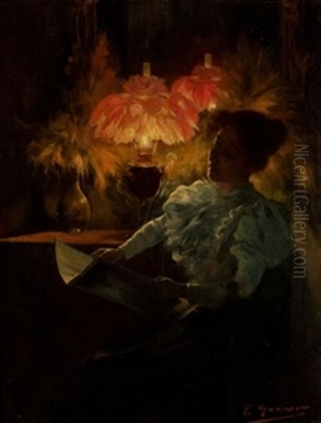 Dama Leyendo Oil Painting by Luis Graner y Arrufi