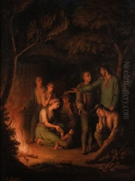 Nocturno Con Campesinos Oil Painting by Luis Graner y Arrufi