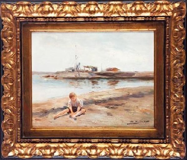 Nino En La Playa Oil Painting by Luis Graner y Arrufi