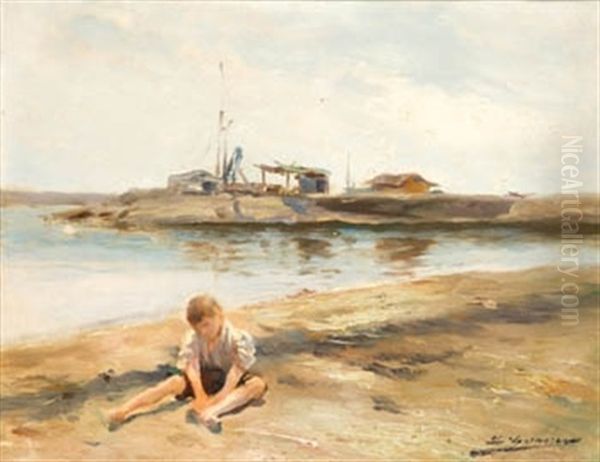 Nino En La Playa Oil Painting by Luis Graner y Arrufi