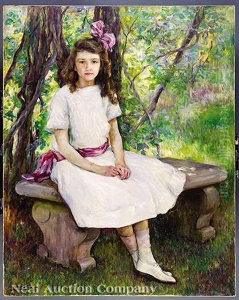 Young Girl In A Verdant Garden Oil Painting by Luis Graner y Arrufi