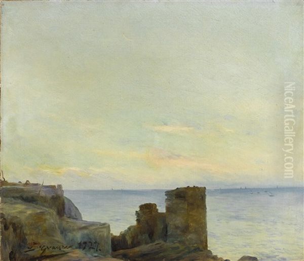 Seascape With Ruins Oil Painting by Luis Graner y Arrufi