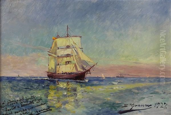 Nave Sobre El Mar - Ship At Sea Oil Painting by Luis Graner y Arrufi