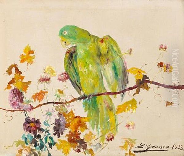 A Parrot On A Branch Oil Painting by Luis Graner y Arrufi