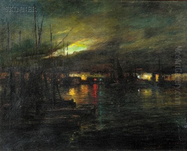 Port View At Dusk Oil Painting by Luis Graner y Arrufi