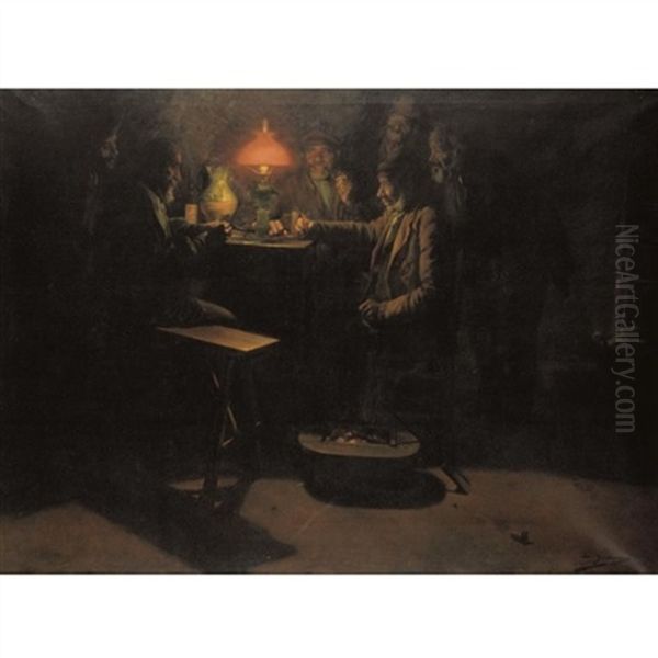 La Partida De Cartas (the Card Players) Oil Painting by Luis Graner y Arrufi