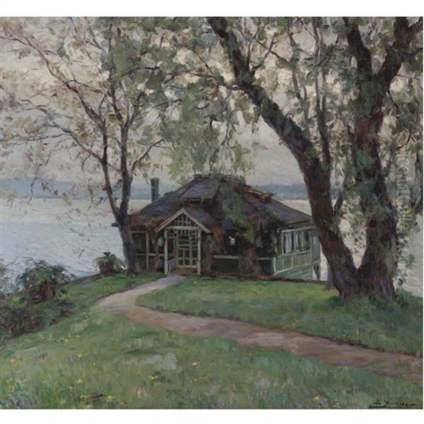 A Cottage By The River Oil Painting by Luis Graner y Arrufi