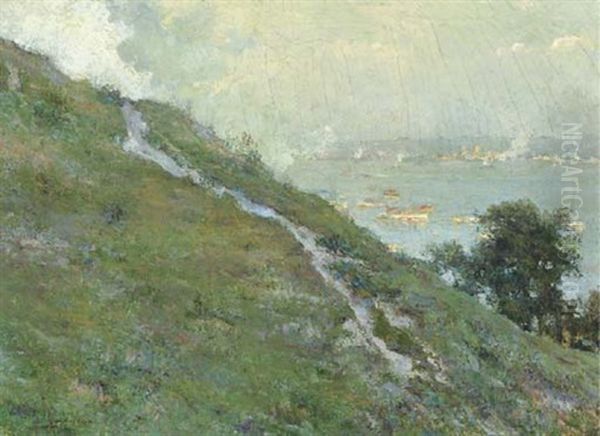 View Of A Harbor From A Hilltop Oil Painting by Luis Graner y Arrufi