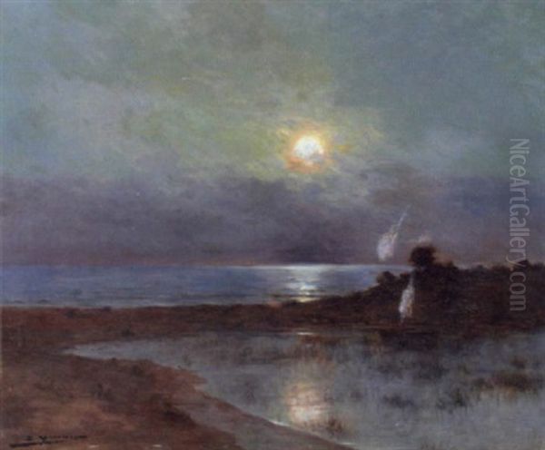 Marine Et Etang Au Clair De Lune Oil Painting by Luis Graner y Arrufi