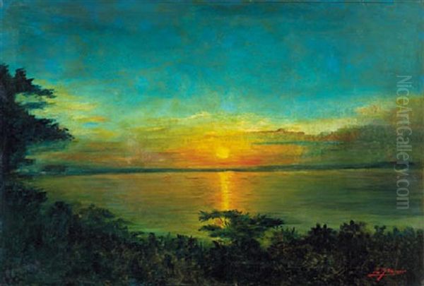 A Moonlit Seascape, Brazil Oil Painting by Luis Graner y Arrufi