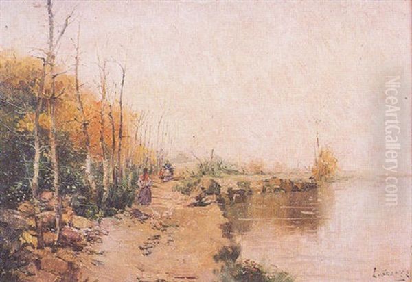 Paseo Por La Orilla Del Rio Oil Painting by Luis Graner y Arrufi