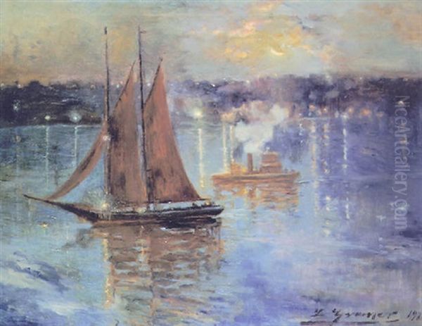 Velero Y Reflejos Oil Painting by Luis Graner y Arrufi