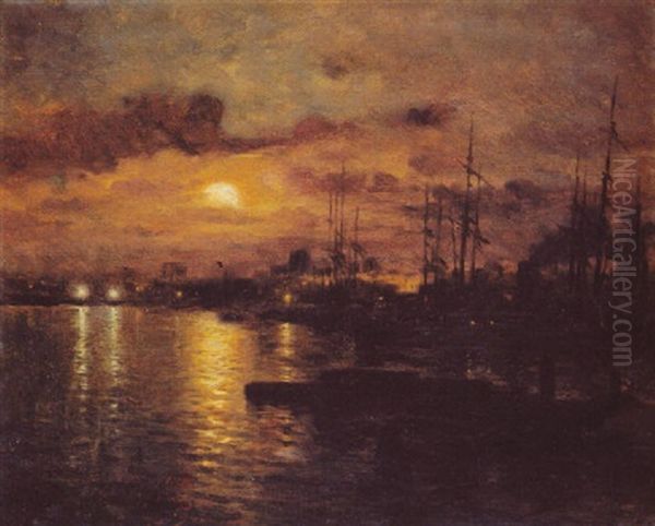 Nocturno Portuario Oil Painting by Luis Graner y Arrufi