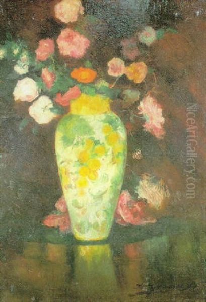 Bodegon De Flores Oil Painting by Luis Graner y Arrufi