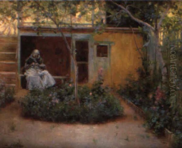 Jardin Con Anciana Oil Painting by Luis Graner y Arrufi