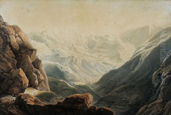 Vue Du Col De Tende Oil Painting by Giuseppe Pietro Bagetti