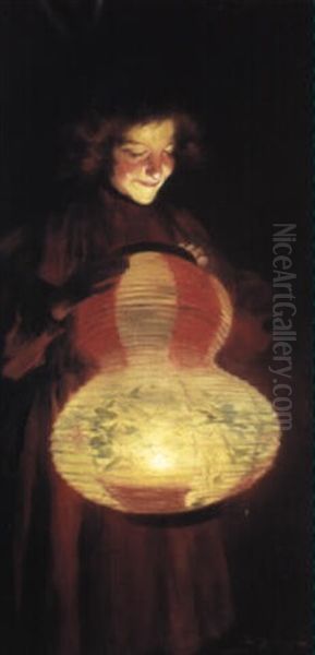 Lady With A Lantern Oil Painting by Luis Graner y Arrufi