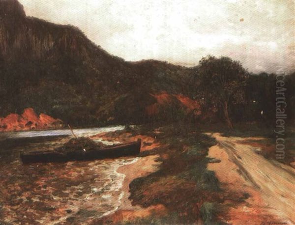 River Landscape Oil Painting by Luis Graner y Arrufi