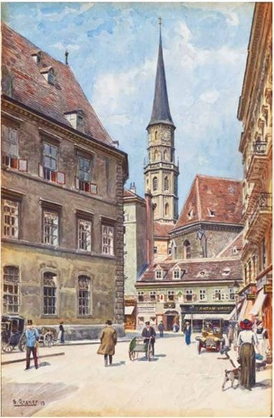 Blick Auf Die Michaelerkirche Von Der Stallburggasse In Wien Oil Painting by Ernst Graner