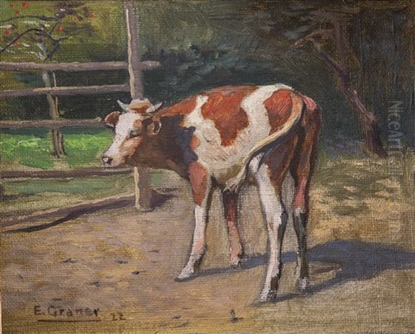 Kalb Im Ausengehege Oil Painting by Ernst Graner