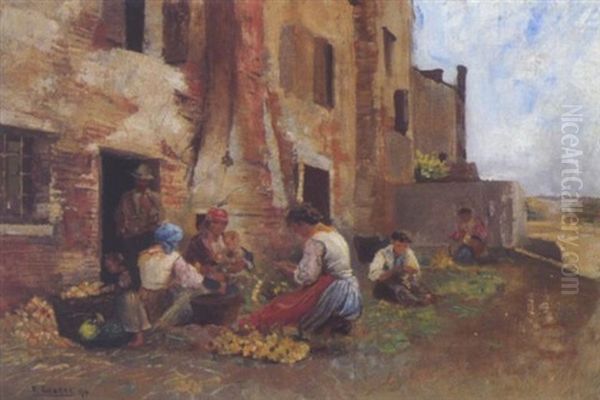 Zwiebelbinderinnen In Chioggia Oil Painting by Ernst Graner