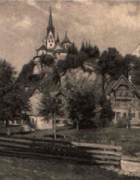 Landschaft Mit Kirche Am Felsen by Ernst Graner