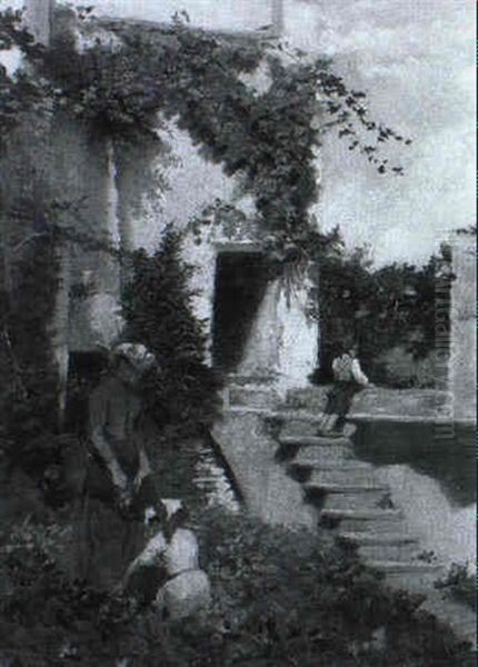 Junge Frauen Bei Der Gartenarbeit Oil Painting by Ernst Graner