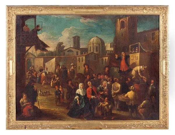 Scena Di Mercato Con Spettacolo Di Burattini Oil Painting by Giovanni Michele Graneri