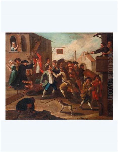 Rissa Tra Contadini (+ Festa Contadina; 2 Works) Oil Painting by Giovanni Michele Graneri