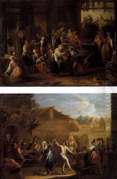 Faesta Di Paese (2 Works) Oil Painting by Giovanni Michele Graneri