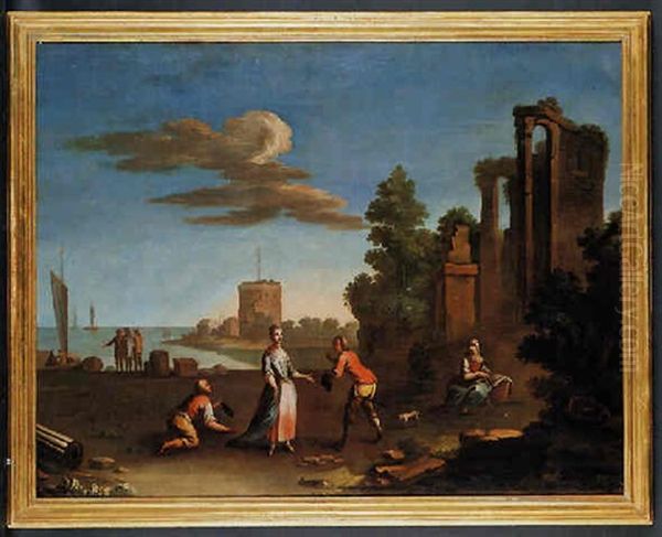 Paesaggio Marino Con Personaggi Oil Painting by Giovanni Michele Graneri