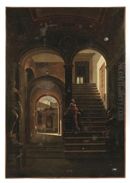 Interieur De La Villa De Michel Ange A Rome Oil Painting by Francois Marius Granet